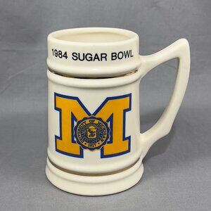 Vtg University Of Michigan Wolverines NCAA Stein Mug Ceramic Sugar Bowl 80s